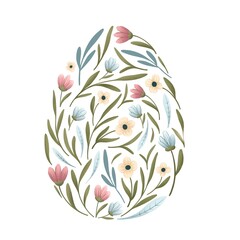floral easter egg. multicolored silhouette of flowers and leaves. happy easter, holiday illustration.