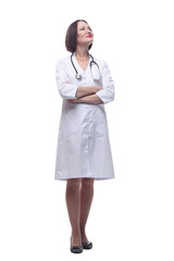 friendly woman doctor looking at you . isolated on a white background.