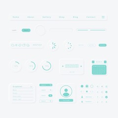 UI UX Neumorphism element interface design vector design set on light background. UI Components Buttons, Bars, Sliders In Elegant Neumorphic Style for mobile, web, app, website development interfaces.