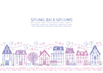 春の桜の家の街並み