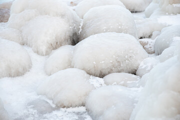 frozen waves water on rocks close up texture