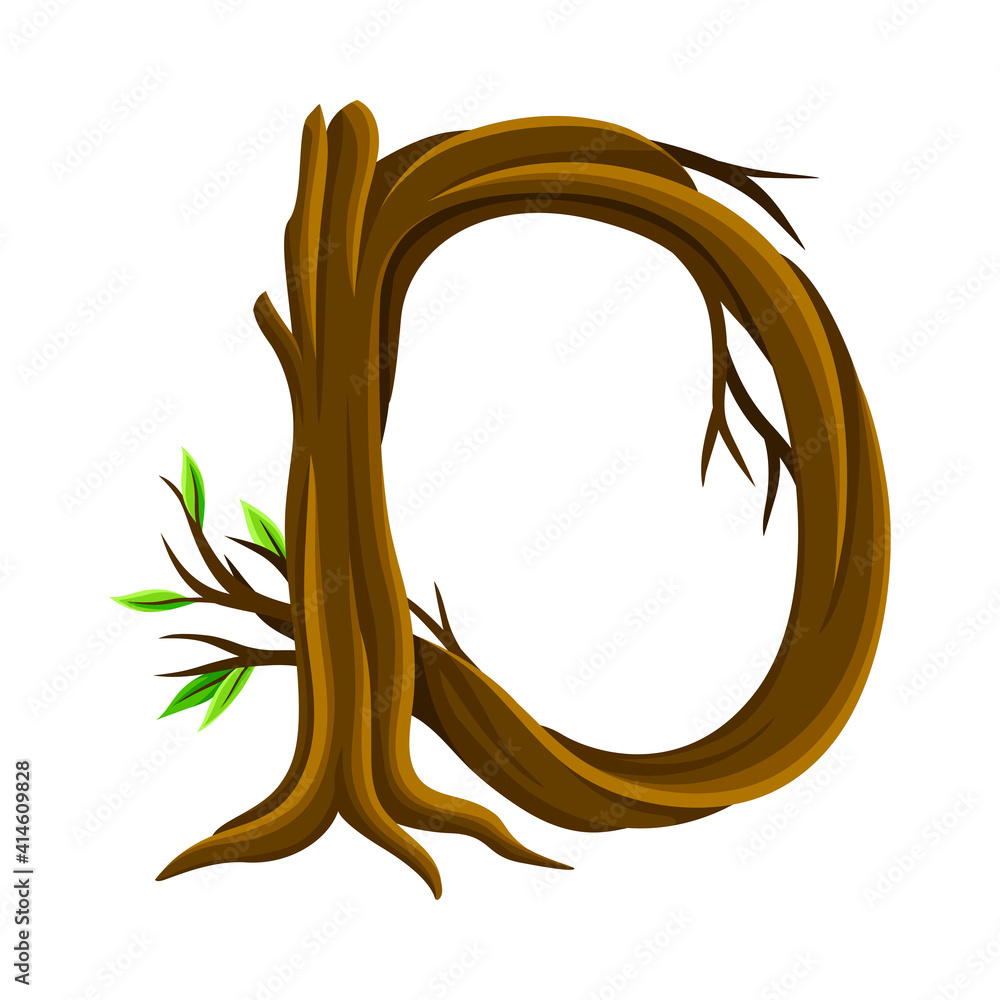 Poster uppercase letter of alphabet arranged from forest elements like tree trunk and branches vector illus