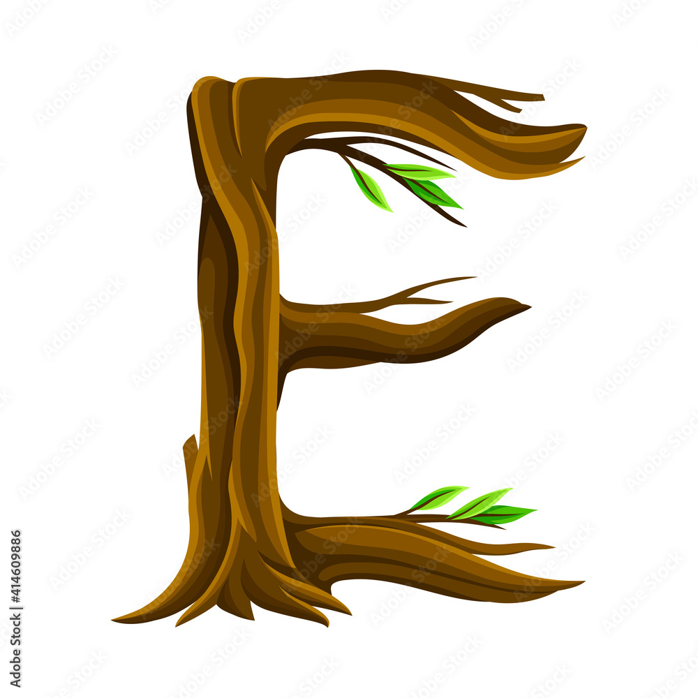 Poster uppercase letter of alphabet arranged from forest elements like tree trunk and branches vector illus