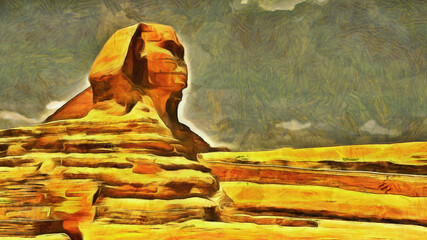 Fototapeta na wymiar Great Sphinx in the sandy desert. Sculptures of Ancient Egypt