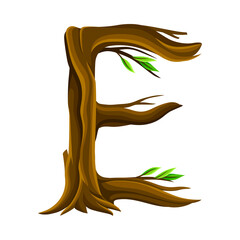 Uppercase Letter of Alphabet Arranged from Forest Elements Like Tree Trunk and Branches Vector Illustration