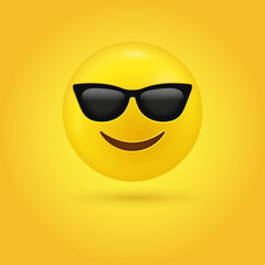 Smiling Face with Sunglasses - Sunglasses emoji - Cool emoticon - 3d yellow face with a broad - popular emojis - social media emoticons reactions
