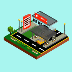 isometric view of a gas station