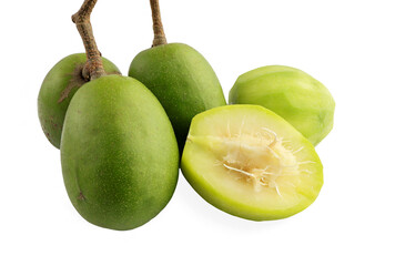 Elaeocarpus hygrophilus Kurz, Pile of Fresh Elaeocarpus hygrophilus fruits on white background.