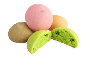 Colorful mochi on white background.