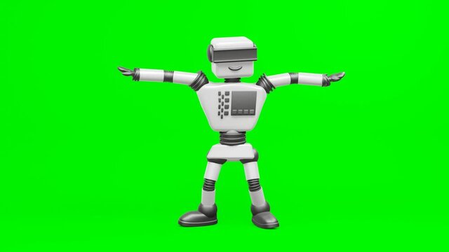 Modern robot dancing Hip-hop. The robot moves very naturally on a green background.