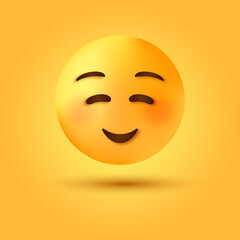 3d happy Smiley Face with Smiling Eyes rosy cheeks and  closed eyes - cute emoticon - yellow emotion for social media and network platforms