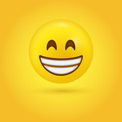 3d Beaming Grinning emoji Face with Smiling Eyes, Smiling Face with Open Mouth and Smiley Eyes emoticon, Grinning Face character, Happy Face emotion, Smiley Face showing teeth