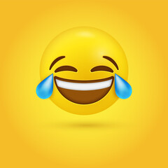 3d Laughing emoji Face with Tears of Joy, laugh Crying emoticon, happy LOL character, smiling eyes with tears emotion