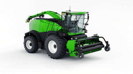 Obraz premium Green modern combine on a white background. 3d rendering.