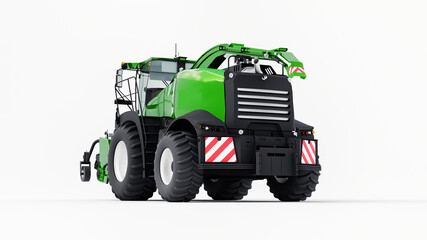 Obraz premium Green modern combine on a white background. 3d rendering.