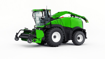 Green modern combine on a white background. 3d rendering.