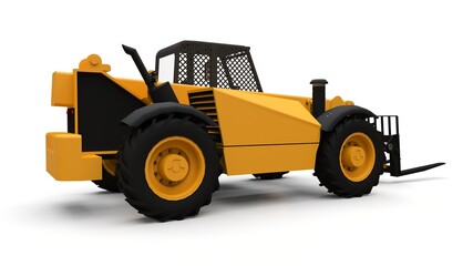 Forklift truck on a white isolated background. 3d rendering.