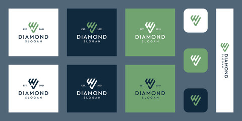 combination of the letter W monogram logo and check mark with abstract diamond shapes. Hipsters elements of typography design. icons for business, elegance, and simple luxury. Premium Vectors.