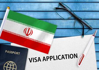 Visa application form and flag of Iran
