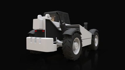 Forklift truck on a black background. 3d rendering.