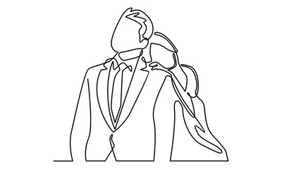 Continue line of happy wedding couple