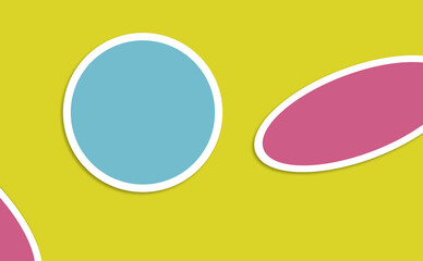 sticker mockup in baby blue color with white outline for the round shape and pink with white outline for the oval shape on green lime background. it is designed for sticker layout.