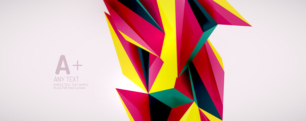 Vector triangle geometric backgrounds. Low poly 3d shape on light backdrop. Vector illustration for covers, banners, flyers and posters and other designs