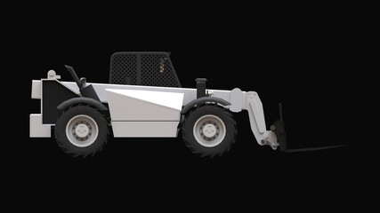 Forklift truck on a black background. 3d rendering.