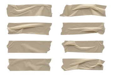 White wrinkled adhesive tape isolated on white background. White Sticky scotch tape of different sizes.	