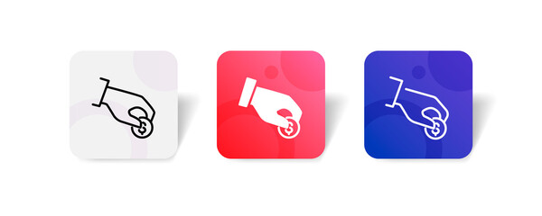 pixel perfect hand giving money coin icon set in line, solid, glyph, 3d gradient style