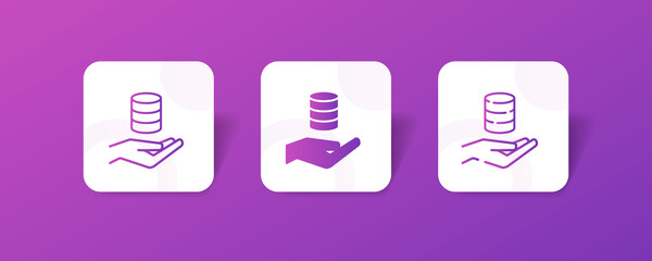 pixel perfect hand with coin stack icon set in line, solid, glyph, 3d gradient style