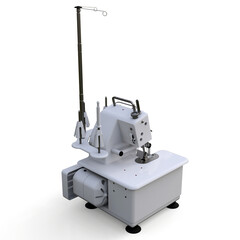 Overlock on a white background. Equipment for sewing production. Sewing clothes and textiles. 3d illustration.