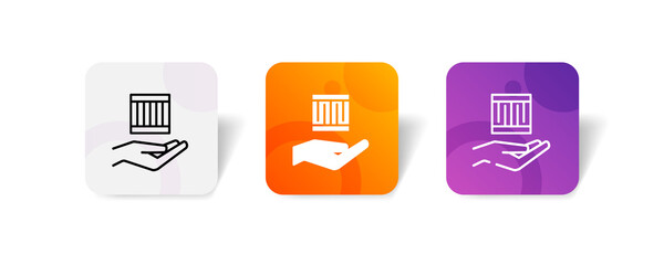 Pixel perfect hand with package box icon set in line, solid, glyph, 3d gradient style