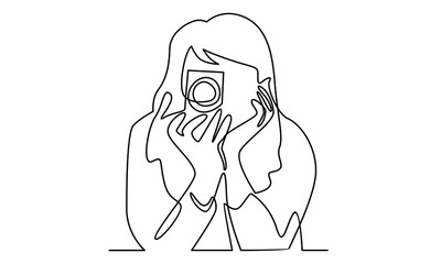 Continue line of woman holding digital camera