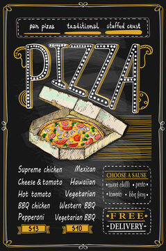 Pizza Chalk Menu With Pizza In Paper Box