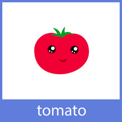 Tomato cute vegetable. English vocabulary word card.