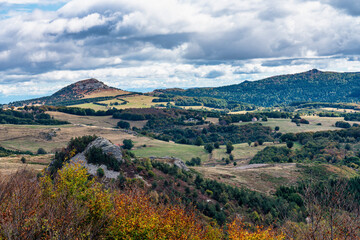 Fototapeta premium View over the valley and mountains in Lachamp Raphael, Ardeche, France