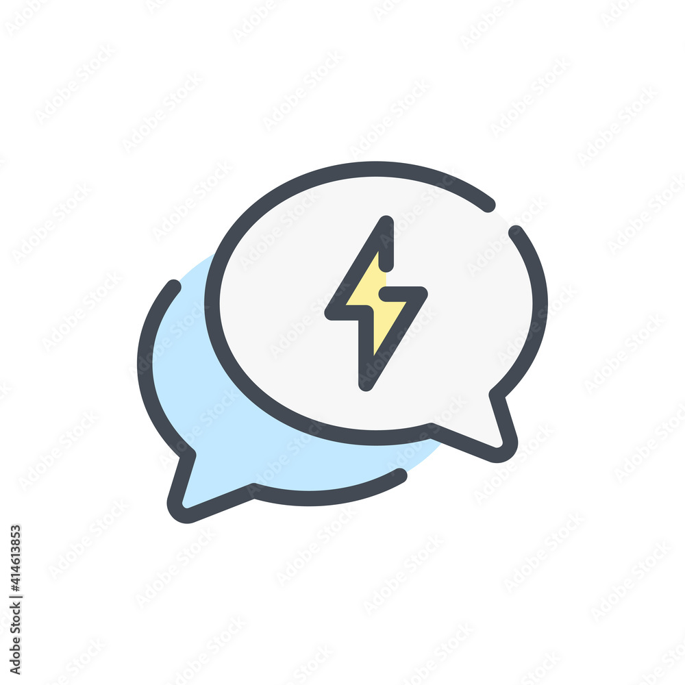 Poster fast negotiations and speed conversation color line icon. chat message with lightning vector outline