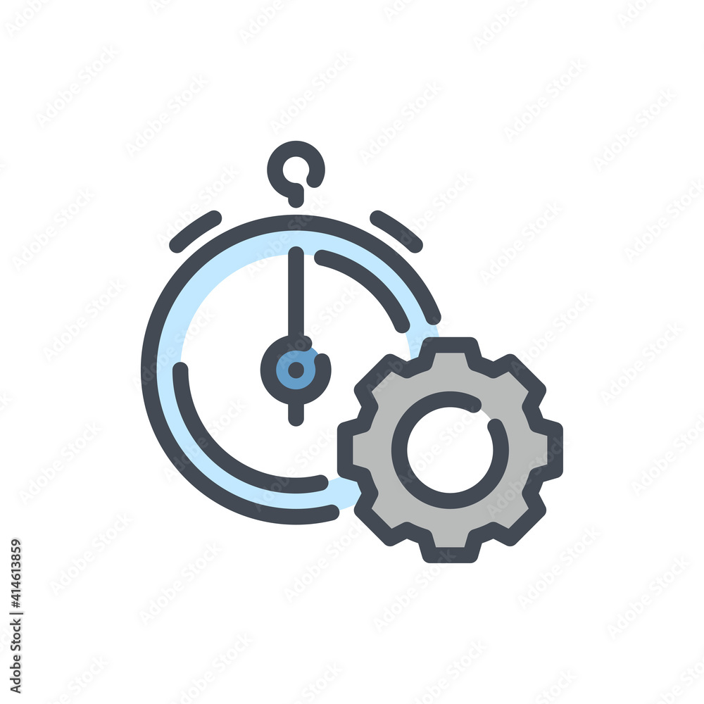Poster time management and productivity color line icon. time with gear vector outline colorful sign.
