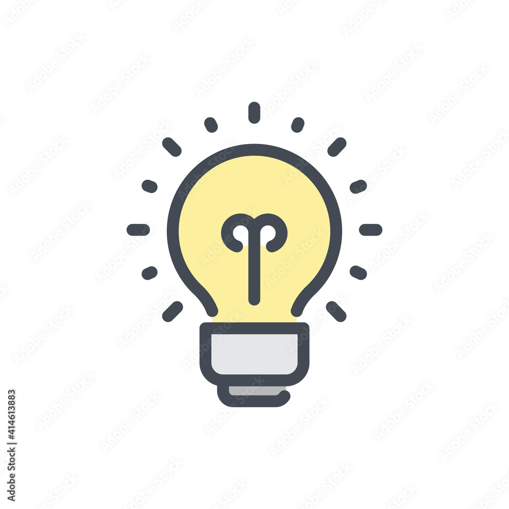 Poster creative idea and solution color line icon. light bulb vector outline colorful sign.