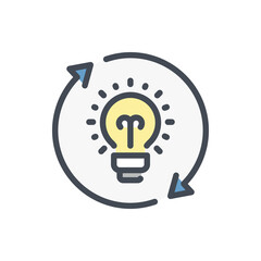 Idea creation process and Change Idea color line icon. Light bulb with rotating arrows vector outline colorful sign.