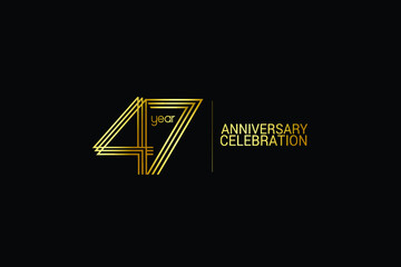 47 year anniversary celebration Gold Line. logotype isolated on Black background for celebration, invitation card, and greeting card-Vector