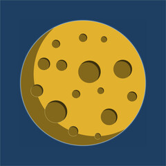 icon Full Moon in flat dasign style. Night space astronomy and nature moon icon. Gibbous vector on dark background. Cartoon planet moon icon.