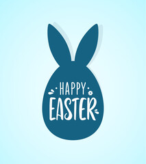 Vector Hand drawn lettering of Happy Easter with egg and bunnys ears.