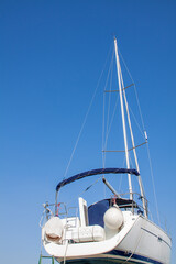 Rear view of a yacht against the blue sky