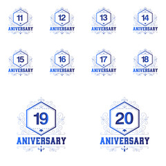 set Year Anniversary Set Vector Template Design Illustration