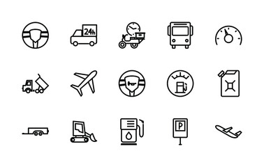 A simple set of vector line icons related to the technique. Contains icons such as: car, machinery, special equipment, truck, moped, airplane, bicycle and much more. Editable Stroke. 48x48 pixels is p