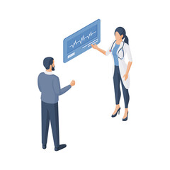 Female doctor showing medical data to patient