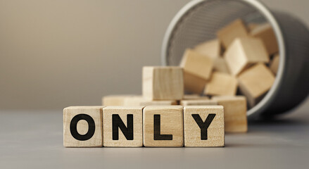 only - word concept from wooden blocks on desk