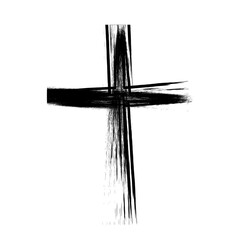 Grunge Religion Cross . Black Paint . Vector